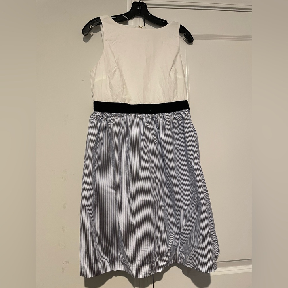 LOFT Sleeveless Shift Dress White Blue Striped Midi Womens 10P Nautical Coastal